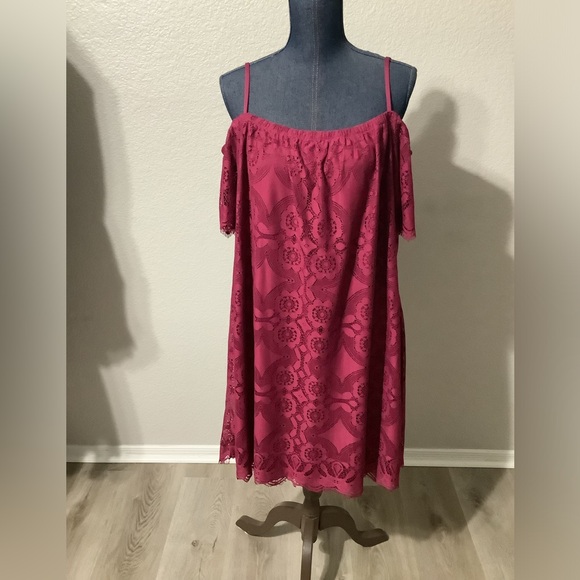 No Comment Dark Pink Tunic Lace Off the Shoulder Dress Women's Plus Size 2XL - Picture 8 of 12